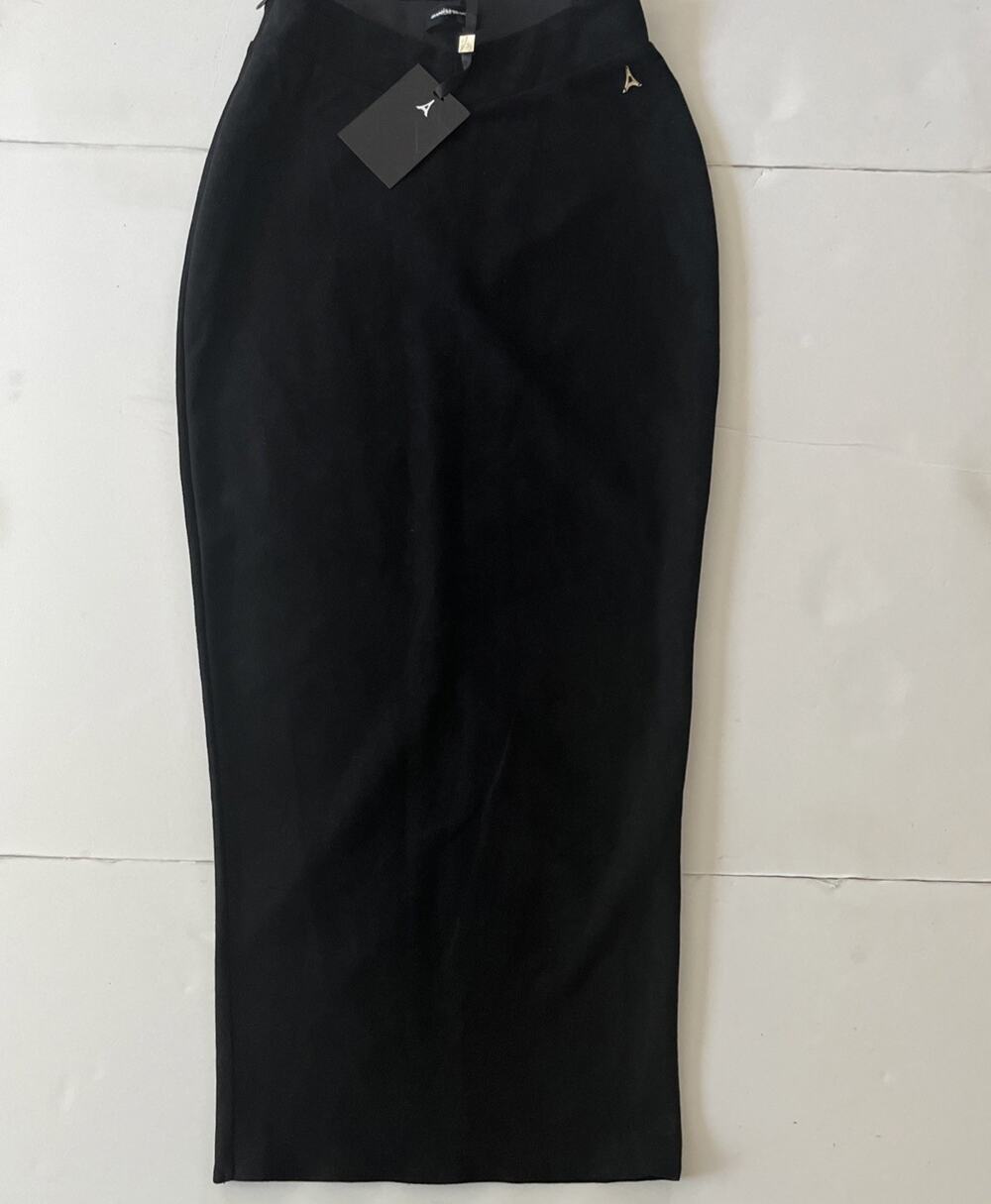 Maniere De Voir Maxi Skirt Women 8 Black Suede Pencil Slit Stretch Fall NWT